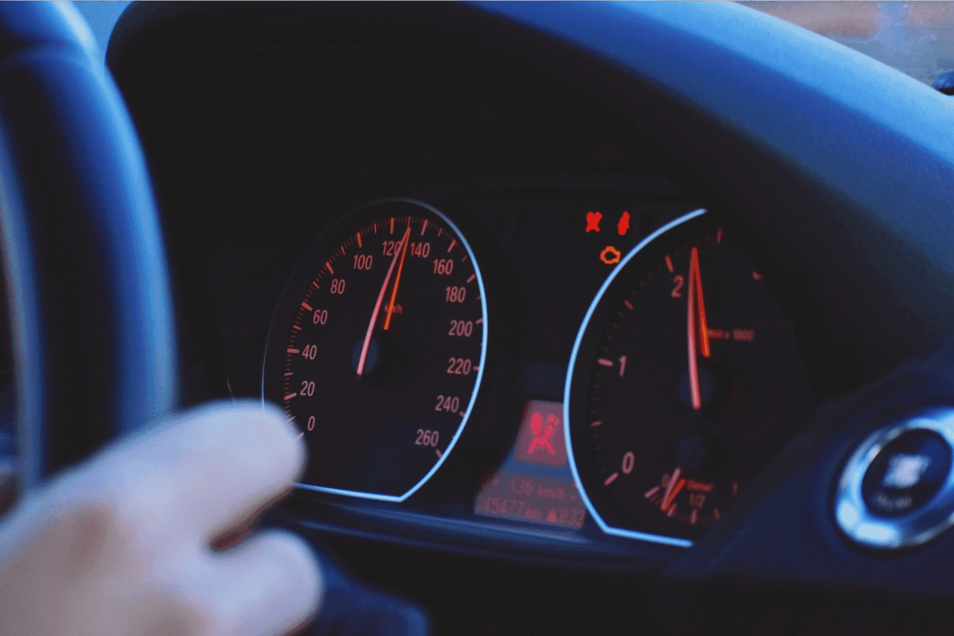 Driver's dashboard showing speedometer