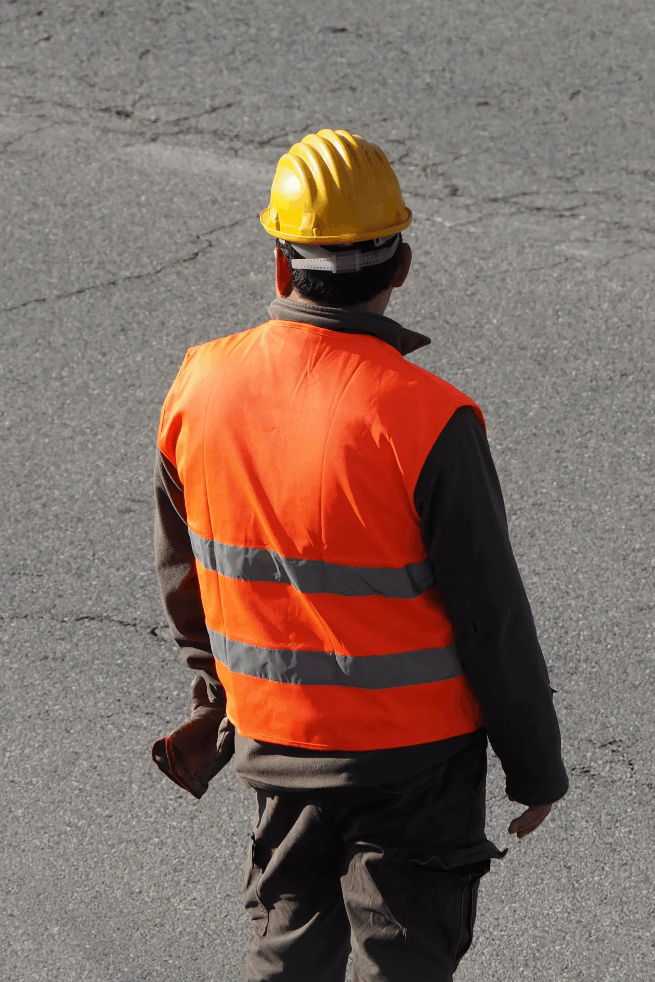 Man in hard hat and safety vest on road