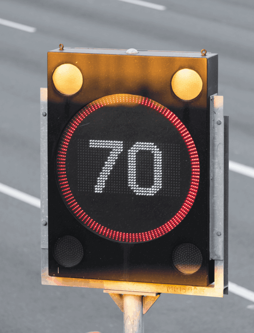 Electronic speed sign showing 70